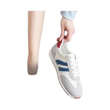 Imagem de Tênis Esportivos Femininos De Couro Com Painel Respirável, Sola Reta, 