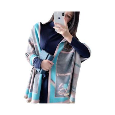 Imagem de Cachecol Feminino De Caxemira De Inverno, Luxuoso, Grosso E Quente, Co
