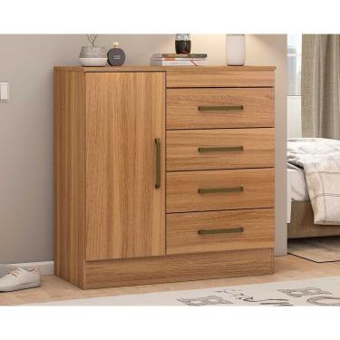 Imagem de Cômoda Infantil Montevideu c/ 1 Porta e 4 Gavetas Amêndola Touch - Demóbile