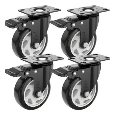 Imagem de 4 Rodas Giratória Rodizio Com Trava Rodinhas Reforçada 70mm 3 Polegada