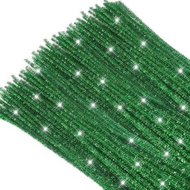 Imagem de Limpadores de cachimbo TOAOB Christmas Glitter Green 6 mm x 30 cm 100 