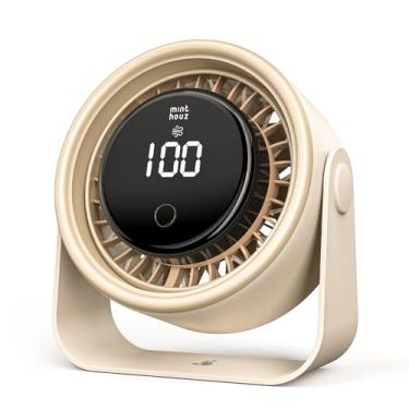 Imagem de Minthouz Ventilador silencioso para mesa e parede, 4 velocidades com oscilação de 90°, carregamento rápido USB-C, bateria recarregável de 3000 mAh, visor de velocidade digital, ventilador de
