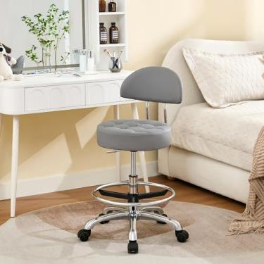 Imagem de FIRAVOE Cadeira de tatuagem para artista (encosto ergonômico e apoio para os pés) (rodas silenciosas e base de alumínio) banco giratório (cinza)