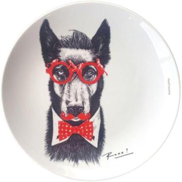 Imagem de Prato De Porcelana Cachorro Dog Bowie - Red&blue Ronn Kools - 24 Cm - 