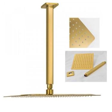 Imagem de Chuveiro Ducha Teto Inox Dourado Slim 20x20 Luxo Quadrado
