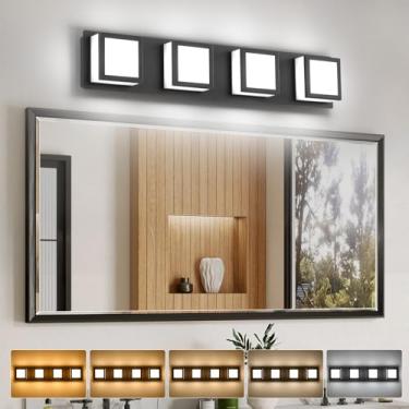 Imagem de BrkNit Luminárias De Banheiro Com 4 Luzes Sobre Espelho (5 Lâmpadas, Regulável), Luz Penteadeira Moderna Led Preta Para (3000K/3500K/4000K/5000K/6000K)