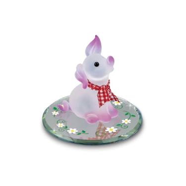 Imagem de Glass Baron Linda estatueta de porco rosa, soprada à mão e esculpida com detalhes de cristal austríaco, base espelhada chanfrada, vidro aerografado e jateado