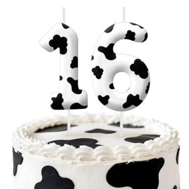 Imagem de Velas de aniversário de vaca, decoração de topo de bolo de 6 cm, número 16 velas, decorações de aniversário, decorações de bolo de festa de aniversário, suprimentos de festa