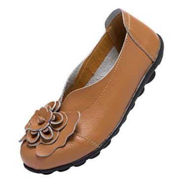 Imagem de ANYUETE Mocassins sem cadarço para mulheres, confortáveis, para caminhada, trabalho, para dirigir à noite, ir ao escritório, fazer compras em pé, Marrom, 35