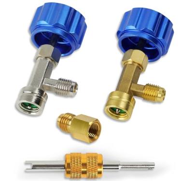 Imagem de BACOENG Kit de torneira de lata R1234yf, para refil de refrigerante R1234yf, com torneiras de lata r1234yf estilo autovedante e perfuração, ferramenta de remoção de núcleo de válvula, adaptador de