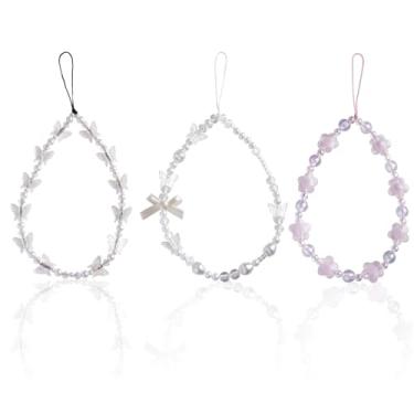 Imagem de 3unid Pulseiras de Contas para Celular, Cordão Pulseira de Celular Borboleta Flor Olho Grego Laço Pulseira Pulso com Contas para Mulheres Chaveiro Celulars (Estilo 3)