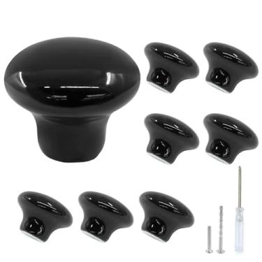 Imagem de LifCratms Pacote com 8 puxadores de armário de cerâmica preta com parafusos, puxador redondo de 32 mm para gaveta, armário, guarda-roupas, móveis