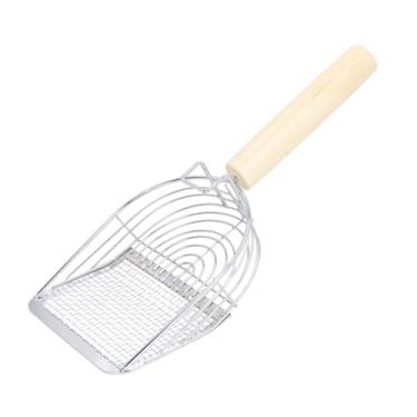Imagem de Pá para Peneirar Maca de Gato, Alça Ergonômica de Aço Inoxidável para Resíduos de Gatinho, Madeira de Pinho, Limpador de Caixa de Gato, Peneira de Malha Com Gancho para Caixa de