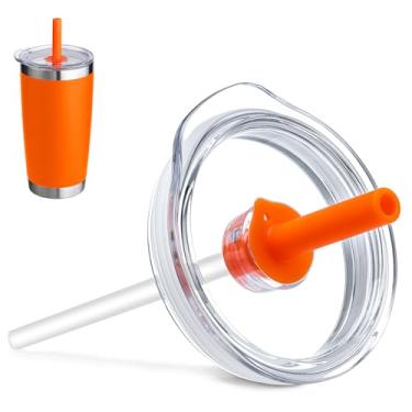 Imagem de Prurex Tampa de canudo de silicone de 590 ml para Yeti Rambler, Old Style Rtic e mais, tampa de substituição para copo de 8 cm de diâmetro, tampa de copo com canudo (laranja)