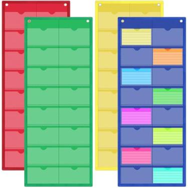 Imagem de AmazingSpark Pacote com 4 porta-cartões de 7,5 x 12,5 cm, compartimento para cartão de índice, 16 compartimentos, organizador de plástico, suporte de parede, suporte de cartão para notas de negócios