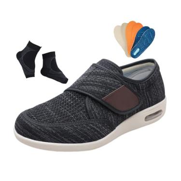 Imagem de Sapatos Largos Ajustáveis Diabéticos Homem, Calçado Confortável Para Caminhada Com Edema E Pés Inchados Para Diabéticos, Calçado Ortopédico Largo Confortável, Artrite Polegar Inchado(Dark gray,46 EU)