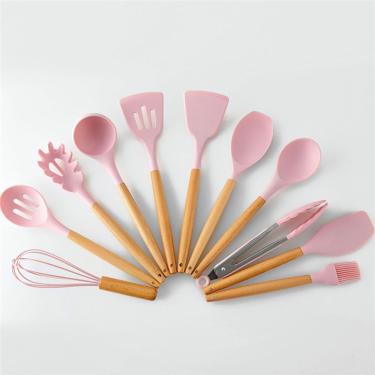 Imagem de Kit 12 Peças Utensilios De Cozinha Colher Espatula Fue Pincel Rosa