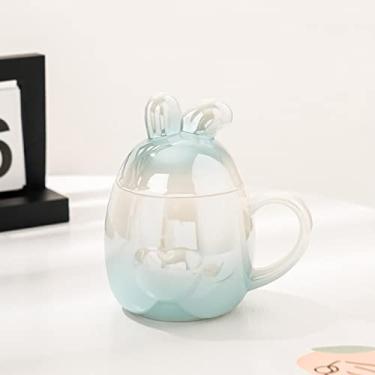 Imagem de 300 ml orelhas de coelho xícaras de café bonito gradiente cerâmica chá leite água escritório casa xícara original café da manhã canecas de bebida presente