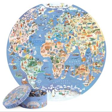 Imagem de Quebra-cabeça para adultos 1000 peças mapa do mundo quebra-cabeça redondo - mapa do mundo quebra-cabeça 1000 peças para adultos e crianças - presentes geográficos por bopster