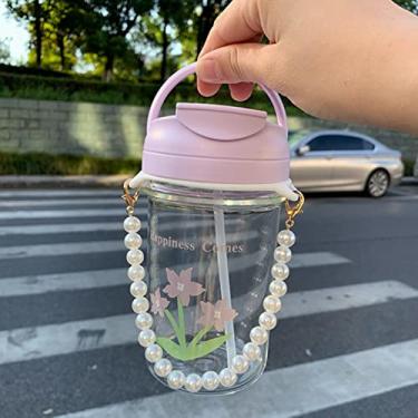 Imagem de Garrafa de água com flor fofa de 500 ml para corrente de pérola portátil vidro transparente duplo beber caneca de café xícara de chá de leite