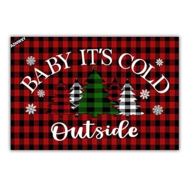 Imagem de AZNWXY Tapete de porta Merry Christmas, tapete xadrez buffalo, tapetes engraçados de boas-vindas para entrada interna de cozinha 60 cm x 40 cm