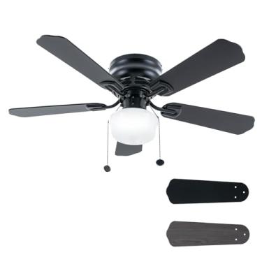 Imagem de Vagizm Ventilador de teto de 42 polegadas Tradicional: Ventiladores de teto LED internos de montagem embutida com luz - Corrente de tração - Lâminas de acabamento duplo - Motor reversível (preto fosco