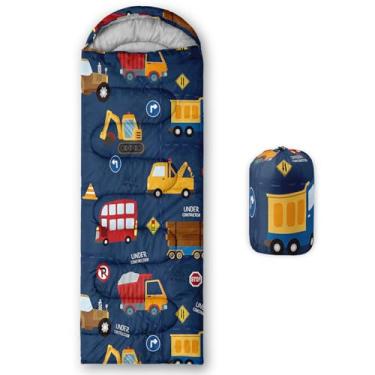 Imagem de QOOMO Sacos de dormir de acampamento impressos em construção, clima quente e frio, leve, sacos de dormir à prova d'água para adultos e crianças, viagens e ao ar livre, equipamentos de acampamento, 78