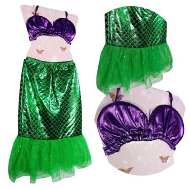Imagem de Fantasia Infantil A Pequena Sereia – Conjunto com Saia Verde Brilhante em Escamas e Top Roxo Metálico - Tamanho Unico