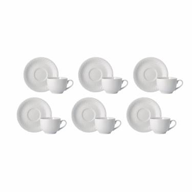 Imagem de Estojo com 6 Xícaras de Chá com Pires em Porcelana, Modelo Luiza, Redondo com Relevo, Porcelana Schmidt