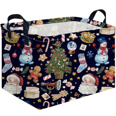Imagem de FXOCSHE Cesta de Natal retangular, cesto de berçário, cesto de roupa à prova d'água, cesto de roupa suja de lona dobrável, organizador de brinquedos, decoração de quarto de Natal, cesta de presente