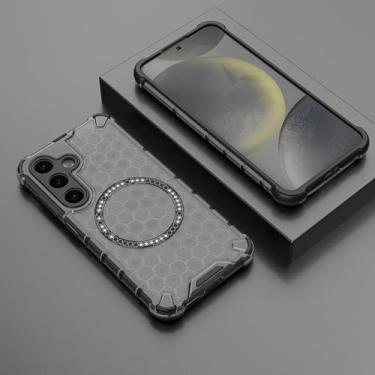Imagem de HJZSZX Para Samsung S24Plus Magnetic Mesh 2 em 1 Capa de telefone à prova de choque Antiderrapante Capa traseira fosca (para Samsung S24Plus/preto)