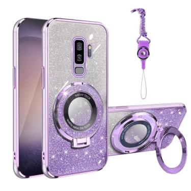 Imagem de Motadalo Compatível com Samsung Galaxy S9 Plus para mulheres menina cartão glitter TPU transparente luxo capa protetora com suporte + alça para S9+ (glitter roxo)