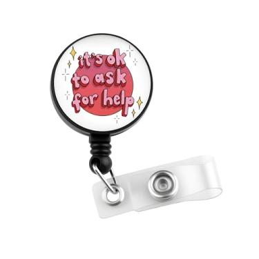 Imagem de Carretel de crachá de conselheiro de psicólogo, presente de terapeuta, It's Ok to Ask for Help, retrátil para saúde mental, depressão BPD (25913 Its OK...Badge)