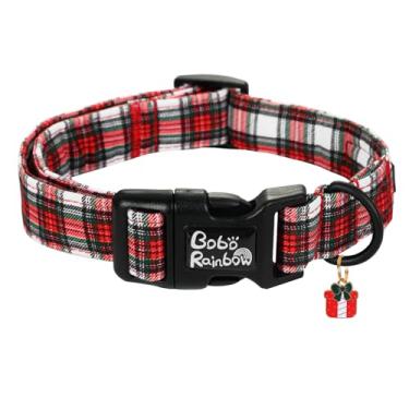 Imagem de Bobo Rainbow Coleira de Natal, coleira de algodão para animais de estimação, coleiras com fivela de plástico, xadrez vermelho, ajustável, colar de cachorro de Natal para cães PP para meninas e meninos