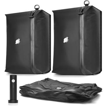 Imagem de SUOCO Kit de viagem a vácuo, sacos de vácuo de viagem com bomba elétrica sem fio, cubos de compressão de roupas para bagagem de mão, mochila, mala, 2 pequenos