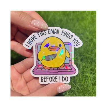 Imagem de BELISMIA Adesivo holográfico I Hope This Email Finds You Before I Do 3 peças, adesivo holográfico de pato com faca, adesivos brilhantes de vinil de animal engraçado para laptop e garrafa de água