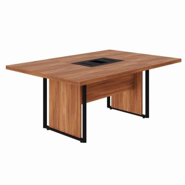 Imagem de Mesa de Reunião 180cm para 4 Pessoas com Caixa de Tomadas Corporate Nogal / Preto