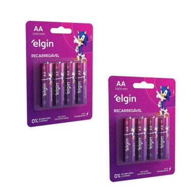 Imagem de Kit Com 2 Cartelas De Pilhas Recarregaveis Aa 2500mah C/4 Elgin 82173