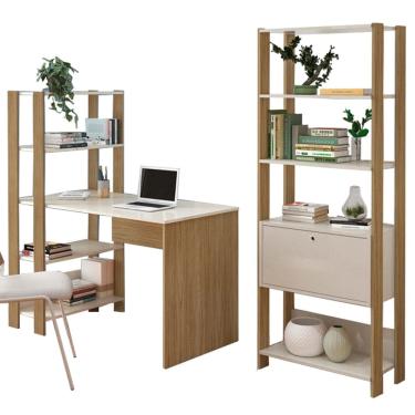 Imagem de Mesa Escrivaninha E Estante Livreiro 1P Carvalho Off White ARLY