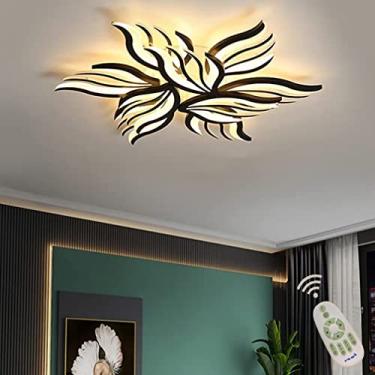 Imagem de Lustre de teto LED moderno com controle remoto e luz embutida, luminária de acrílico com design floral para quarto, sala de estar, sala de jantar, Ø85cm, preto