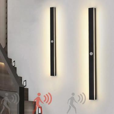 Imagem de Luminária de parede longa LED moderna com sensor de movimento, iluminação de parede interna, estilo minimalista, preta, luminária de parede interna de acrílico, luminária de parede para quar