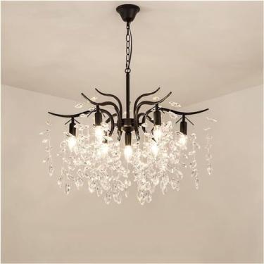 Imagem de Lustre LED Moderno Lustre Lâmpada, Lustres de Cristal LED Ouro Preto Lustre Iluminação de Luxo Cozinha Jantar Sala de Estar Quarto Lâmpada Lustre Pendente Decoração para Casa Lâmpada, Preto-