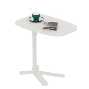 Imagem de Mesa lateral de sofá com alturas ajustáveis, mesa de sofá elevável, mesa de lanche, pequena mesa de laptop de madeira para sala de estar, quarto, escritório (cor: cor nogueira) (branco)