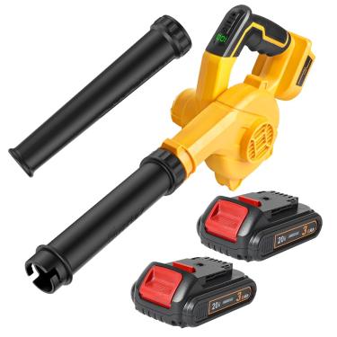 Imagem de TENMOER Soprador de folhas de 20 V sem fio com 2 baterias de 3,0 AH e carregador, velocidade variável, pequeno soprador portátil para cuidar do gramado, soprar folhas, carro, limpeza de poeira de