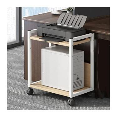 Imagem de URGDWEKJY Suporte de CPU para impressora móvel com rodas giratórias, suporte de torre de PC de 2 níveis com prateleira de armazenamento aberta e suporte de CPU com estrutura de metal estável (2