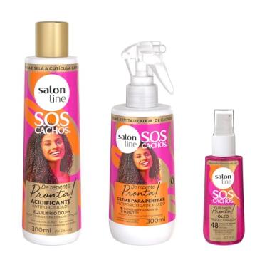 Imagem de Salon Line Kit Creme para Pentear Fluido + Óleo Reparador + Acidificante Super Brilho SOS Cachos De Repente Pronta!