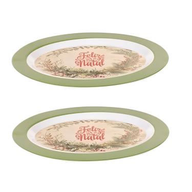 Imagem de Conjunto 2 Travessas Oval Em Melamina de Natal 35x25cm