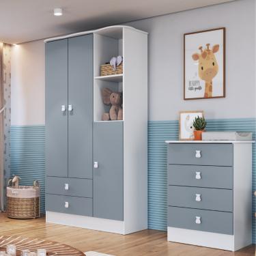 Imagem de Quarto de Bebê Cômoda 4 Gavetas e Guarda Roupa 3 Portas Tedy - Azul