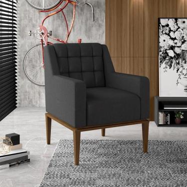 Imagem de Poltrona Sala de Estar Decorativa Base Madeira Madonna PU Preto G52 - Gran Belo