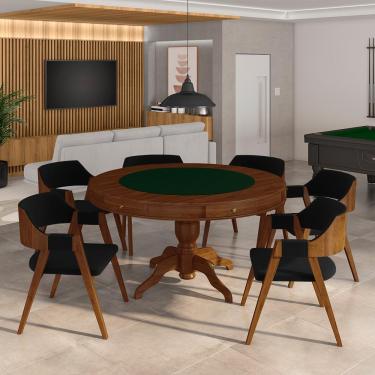 Imagem de Conjunto Mesa de Jogos Carteado Bellagio Tampo Reversível e 6 Cadeiras Madeira Poker Base Estrela Veludo Preto/Imbuia G42 - Gran Belo